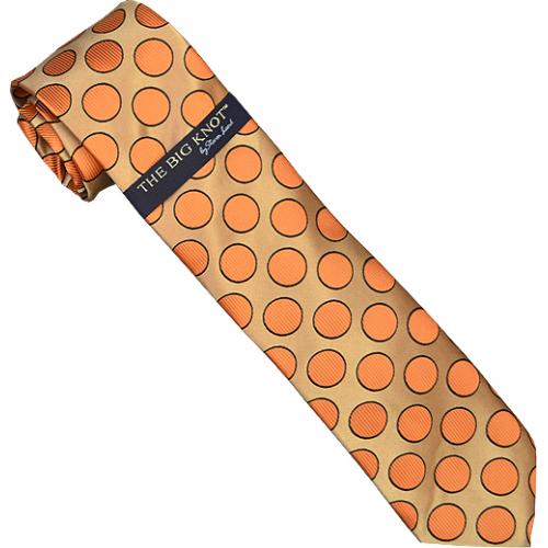 Steven Land Collection "Big Knot" SL037 Taupe / Peach / Black Polka Dots Design 100% Woven Silk Necktie/Hanky Set